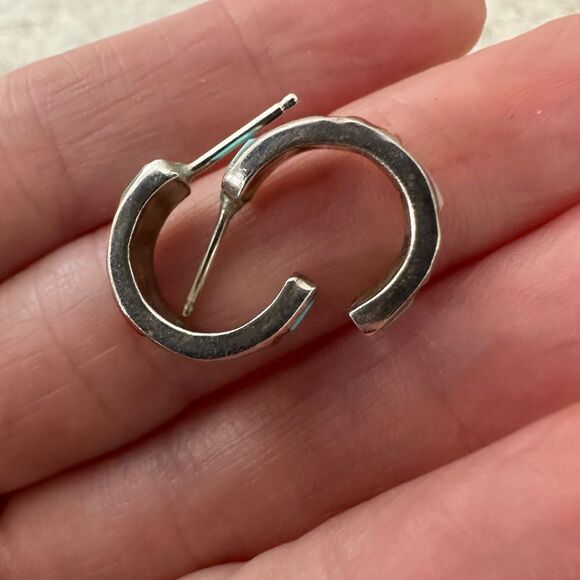 Vintage Sterling Inlaid Stone Hoop Earrings Native American - Picture 4 of 7